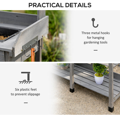 Potting Bench Table Garden Work Bench Workstation with Drawer, Removable Sink, Storage Shelves and Hooks for Patio, Cour