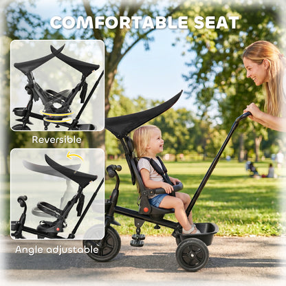 Qaba Tricycle for Toddler 5 in 1 Kids Trike, Converts Stroller to Toddler Bike, Adjustable Backrest & Flat Canopy, Detac