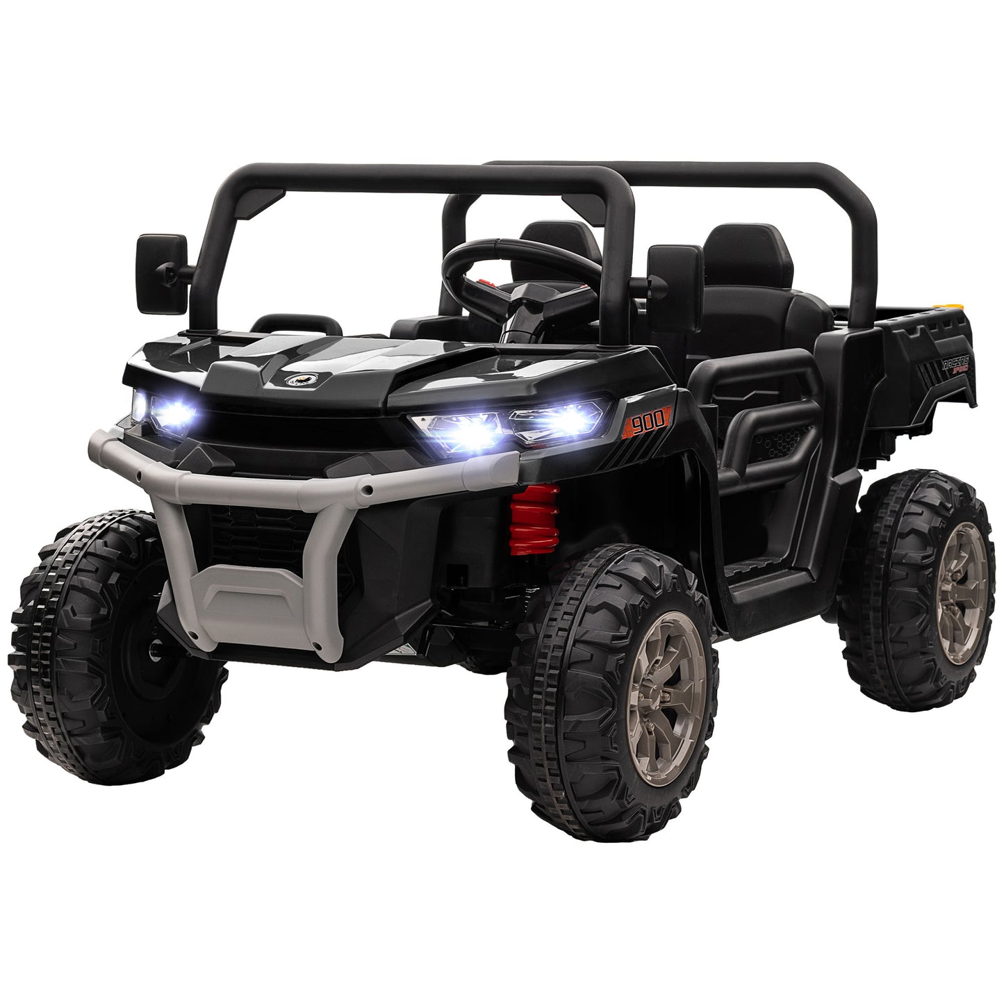 VarietyKart 12V Ride on Car with Electric Bucket, Two-Seater, Shovel, Remote Control, Spring Suspension, Horn, Music, Bl