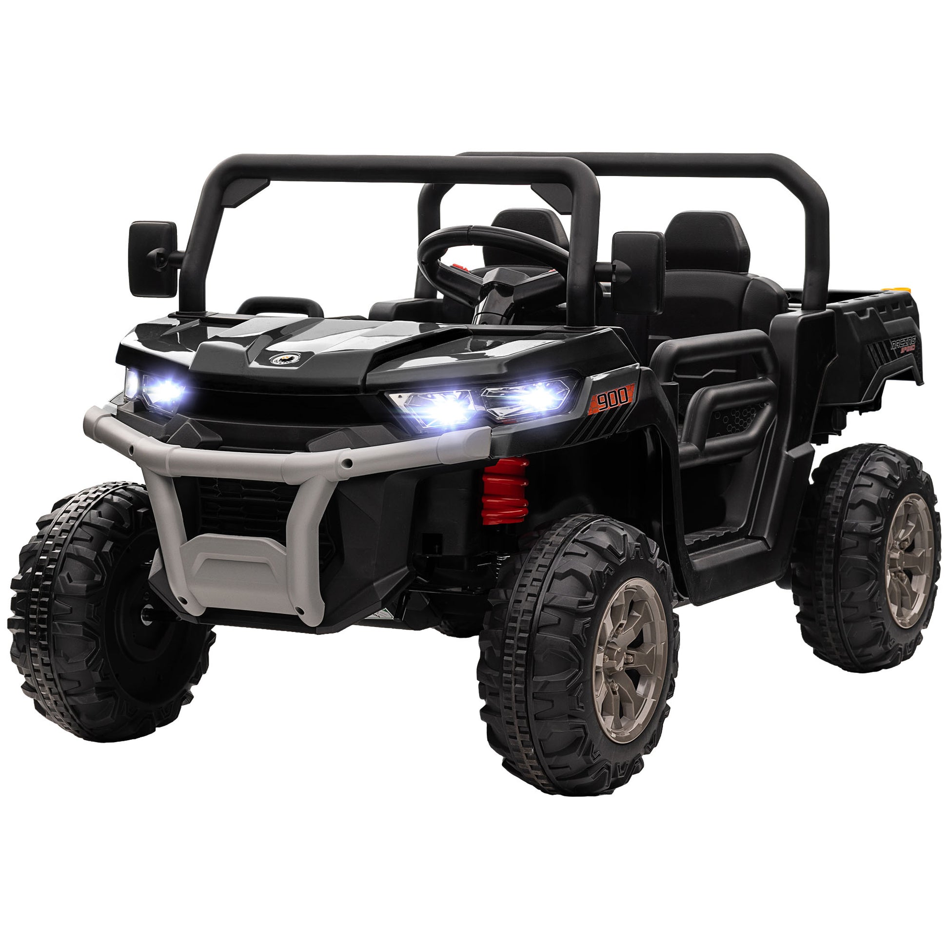 VarietyKart 12V Ride on Car with Electric Bucket, Two-Seater, Shovel, Remote Control, Spring Suspension, Horn, Music, Bl