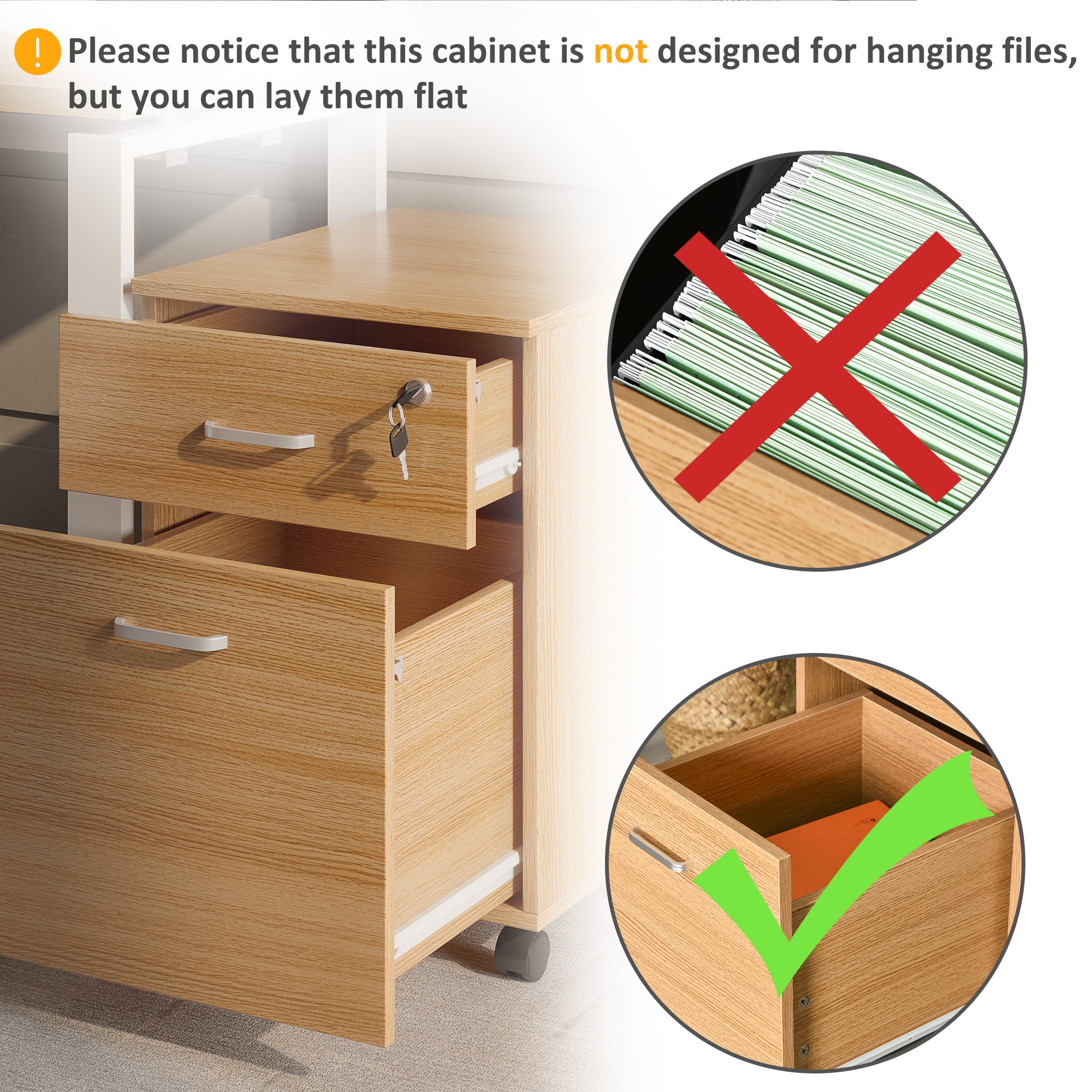 2 Drawer File Cabinet with Lock and Keys, Mobile Vertical Filing Cabinet with Wheels and Drawers, Home Office Cabinet, N