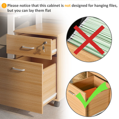 2 Drawer File Cabinet with Lock and Keys, Mobile Vertical Filing Cabinet with Wheels and Drawers, Home Office Cabinet, N