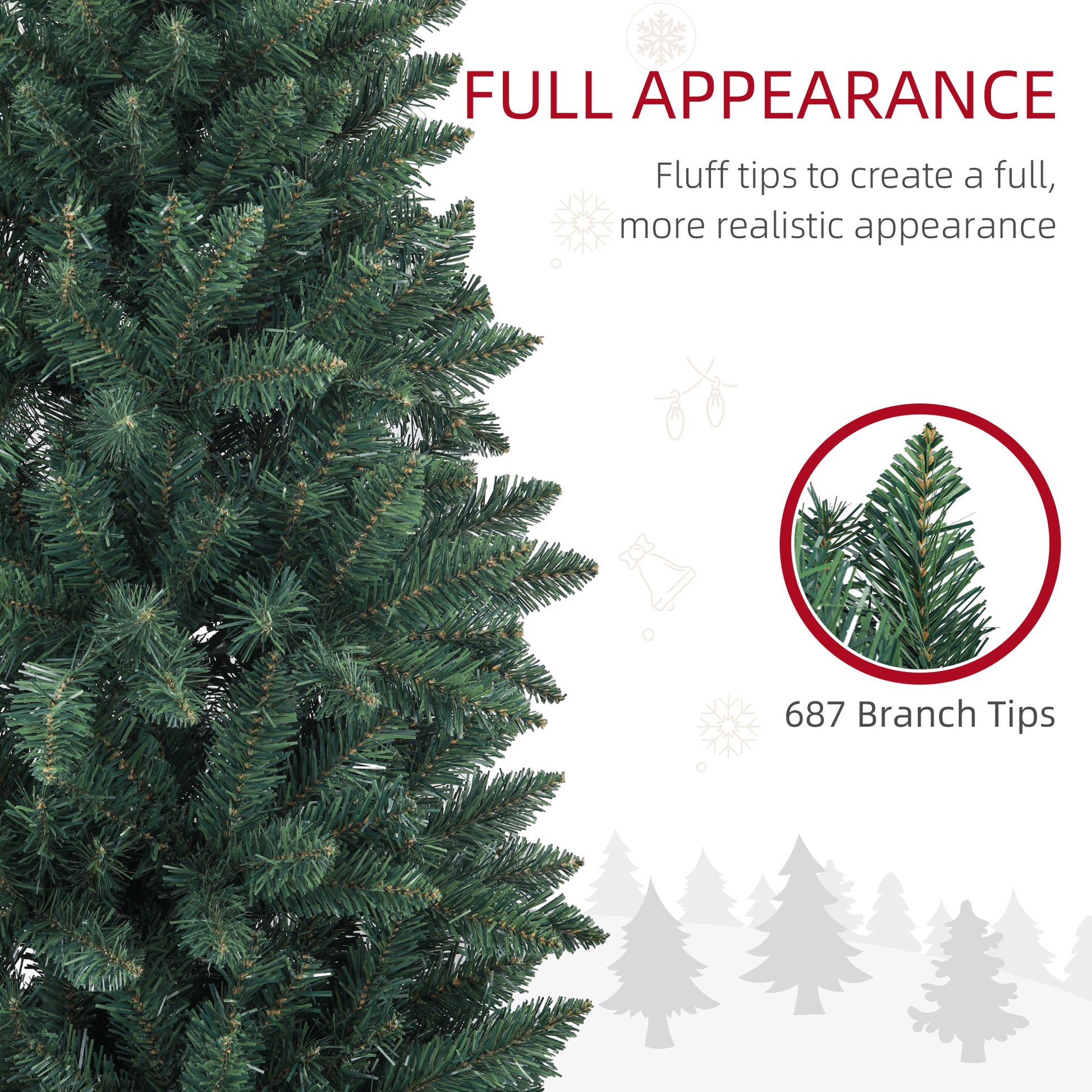 7ft Tall Pencil Artificial Christmas Tree with 687 Branch Tips with Steel Base, Green