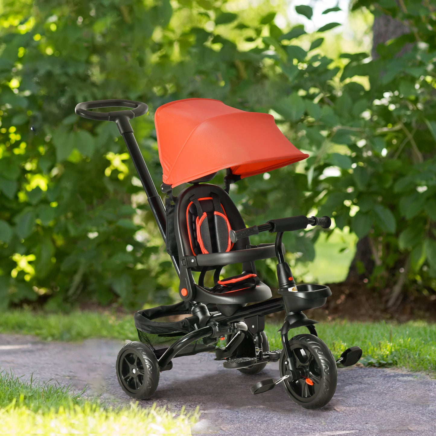 Qaba Tricycle for Toddler 5 in 1 Kids Trike, Foldable Converts Stroller to Toddler Bike, Adjustable Backrest & Curved Ca