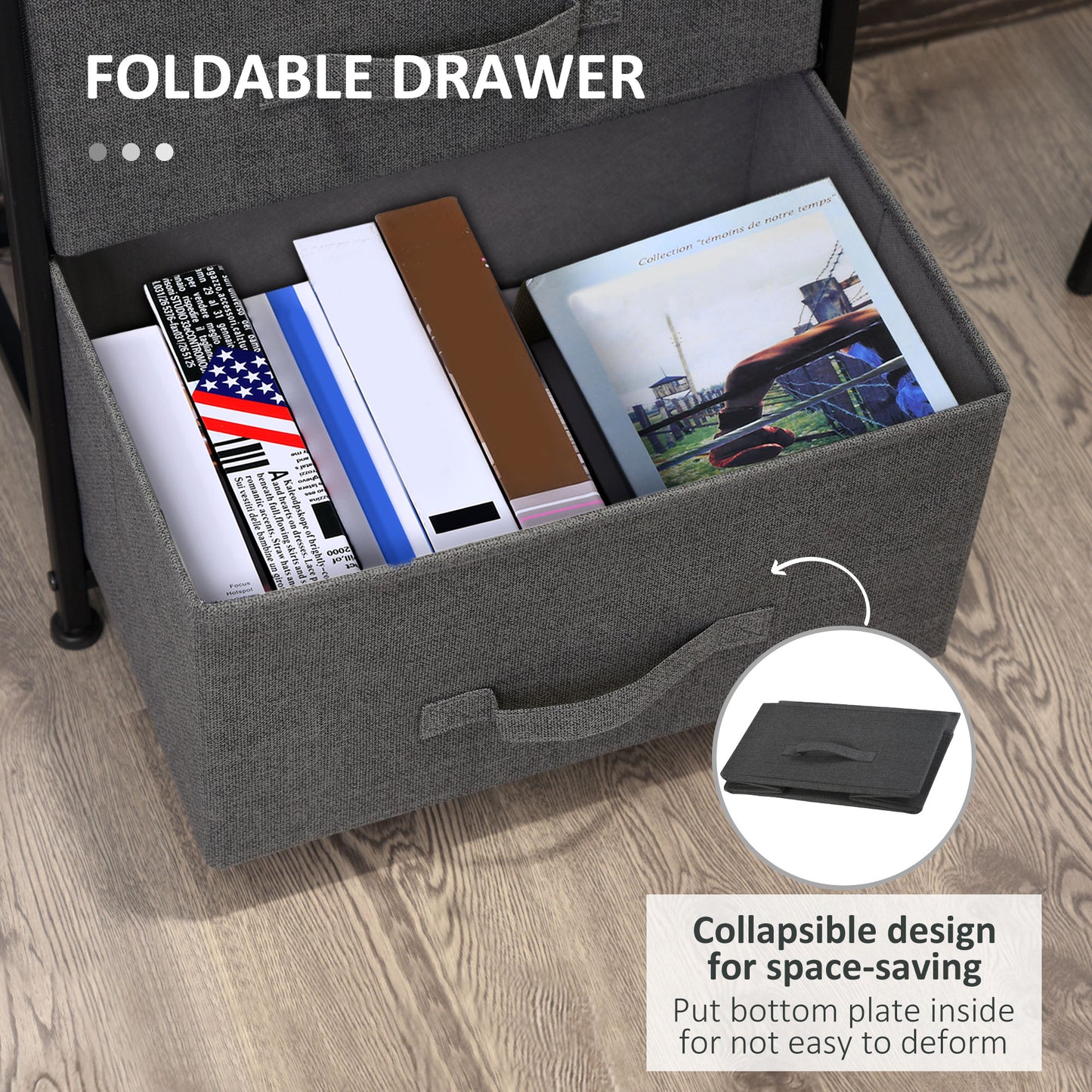 Linen Drawer Cabinet Organizer Storage Dresser Tower with 4 Removable Drawer Metal Frame Adjustable Feet for Living Room