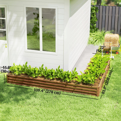 L-Shaped Raised Garden Bed, 82" x 109" x 12" Galvanized Steel Planter Box with Multi-reinforced Rods for Vegetables, Flo