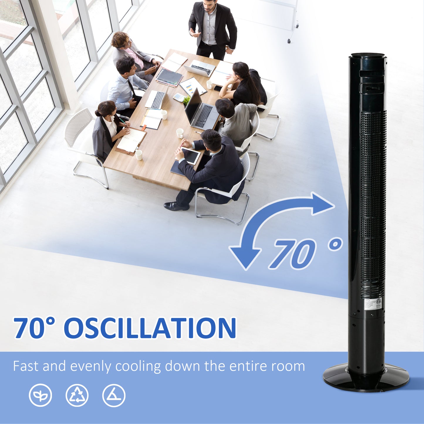 Freestanding Tower Fan Cooling for Home Bedroom with Oscillating, 3 Speed, 12h Timer, LED Sensor Panel, Remote Controlle