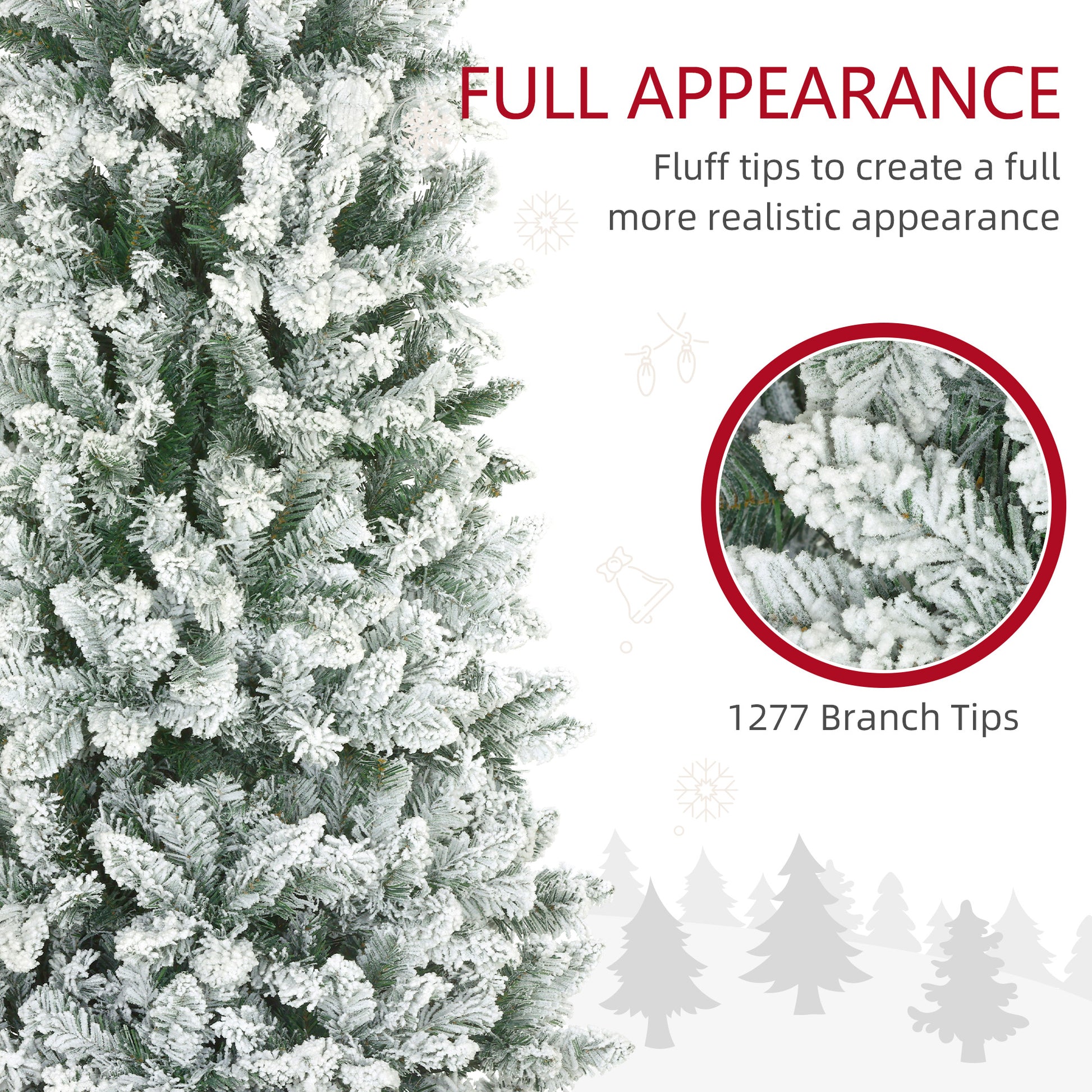 9ft Pencil Christmas Tree, Flocked Tree with 1277 Branch Tips and Metal Base for Home, Indoor, Holiday
