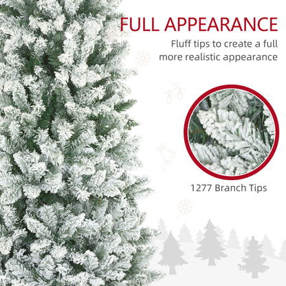 9ft Pencil Christmas Tree, Flocked Tree with 1277 Branch Tips and Metal Base for Home, Indoor, Holiday