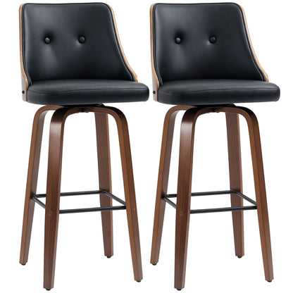 Bar Height Bar Stools Set of 2, PU Leather Upholstered Swivel Barstools with Solid Wood Legs Footrest and Tufted Back, B