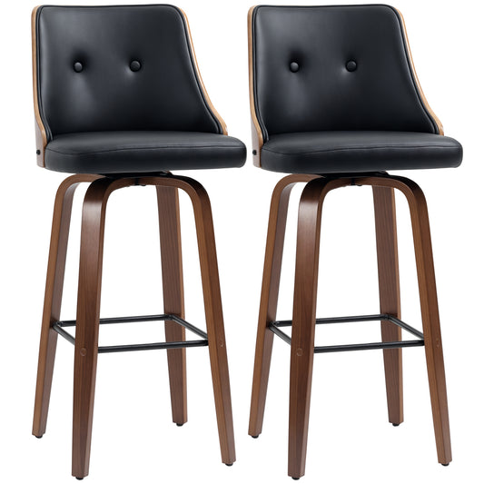 Bar Height Bar Stools Set of 2, PU Leather Upholstered Swivel Barstools with Solid Wood Legs Footrest and Tufted Back, B
