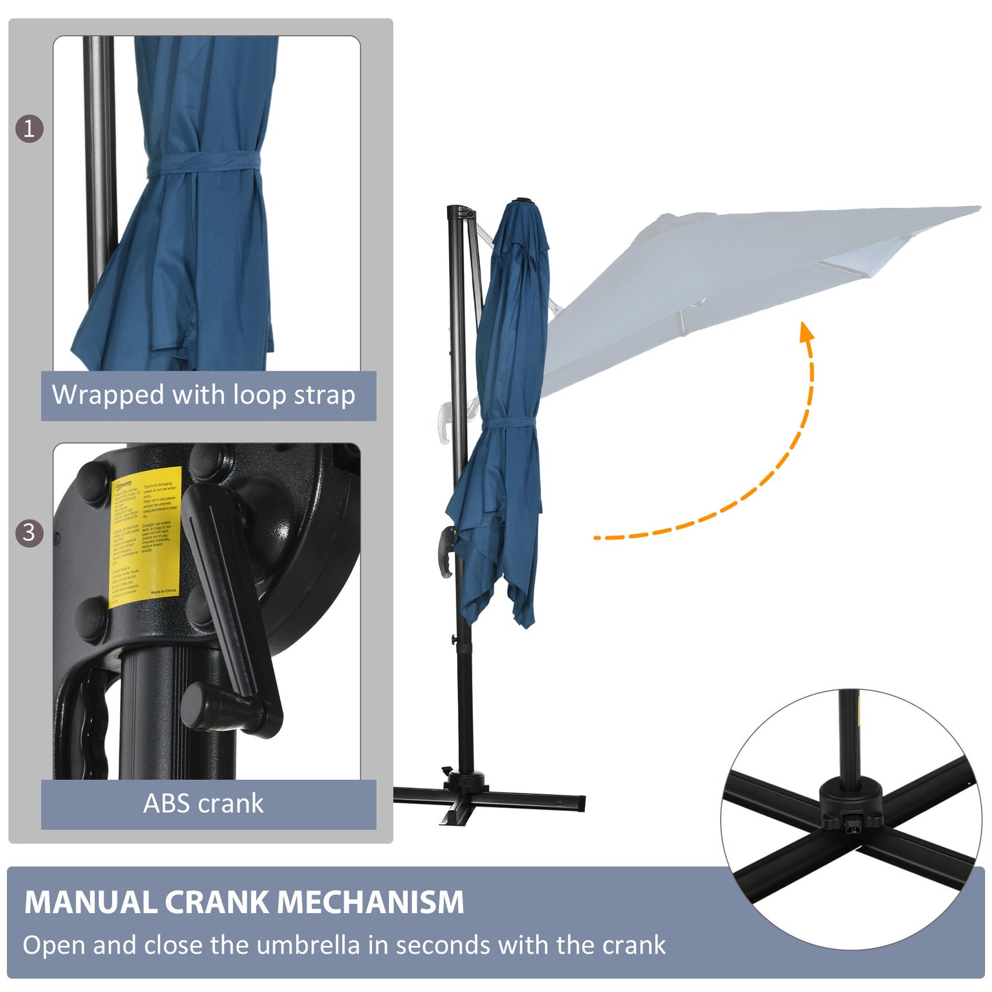 8' x 8' Square Patio Hanging Offset Umbrella with 360° Rotation, Aluminum Outdoor Cantilever Parasol with Crank & Tilt, 