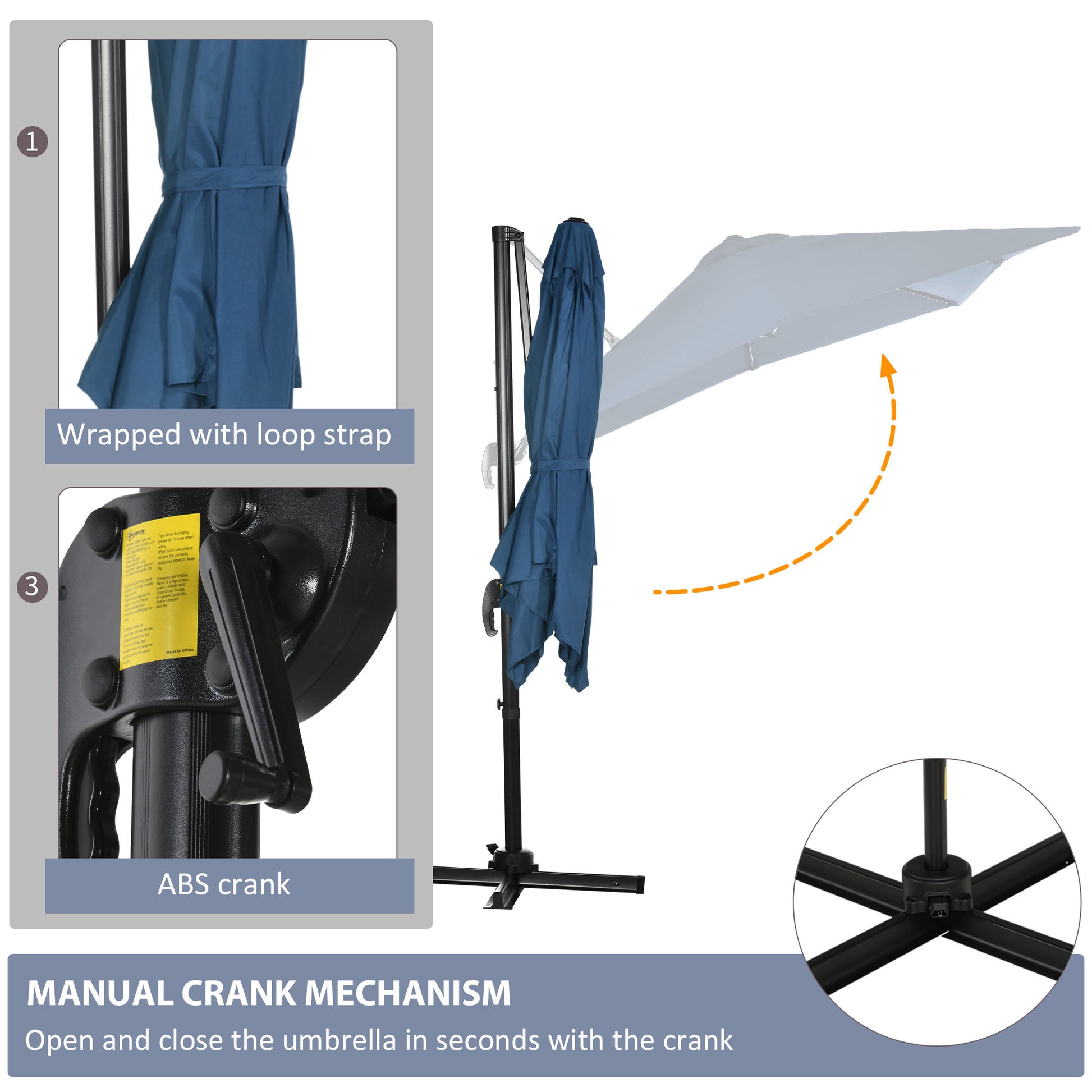 8' x 8' Square Patio Hanging Offset Umbrella with 360° Rotation, Aluminum Outdoor Cantilever Parasol with Crank & Tilt, 