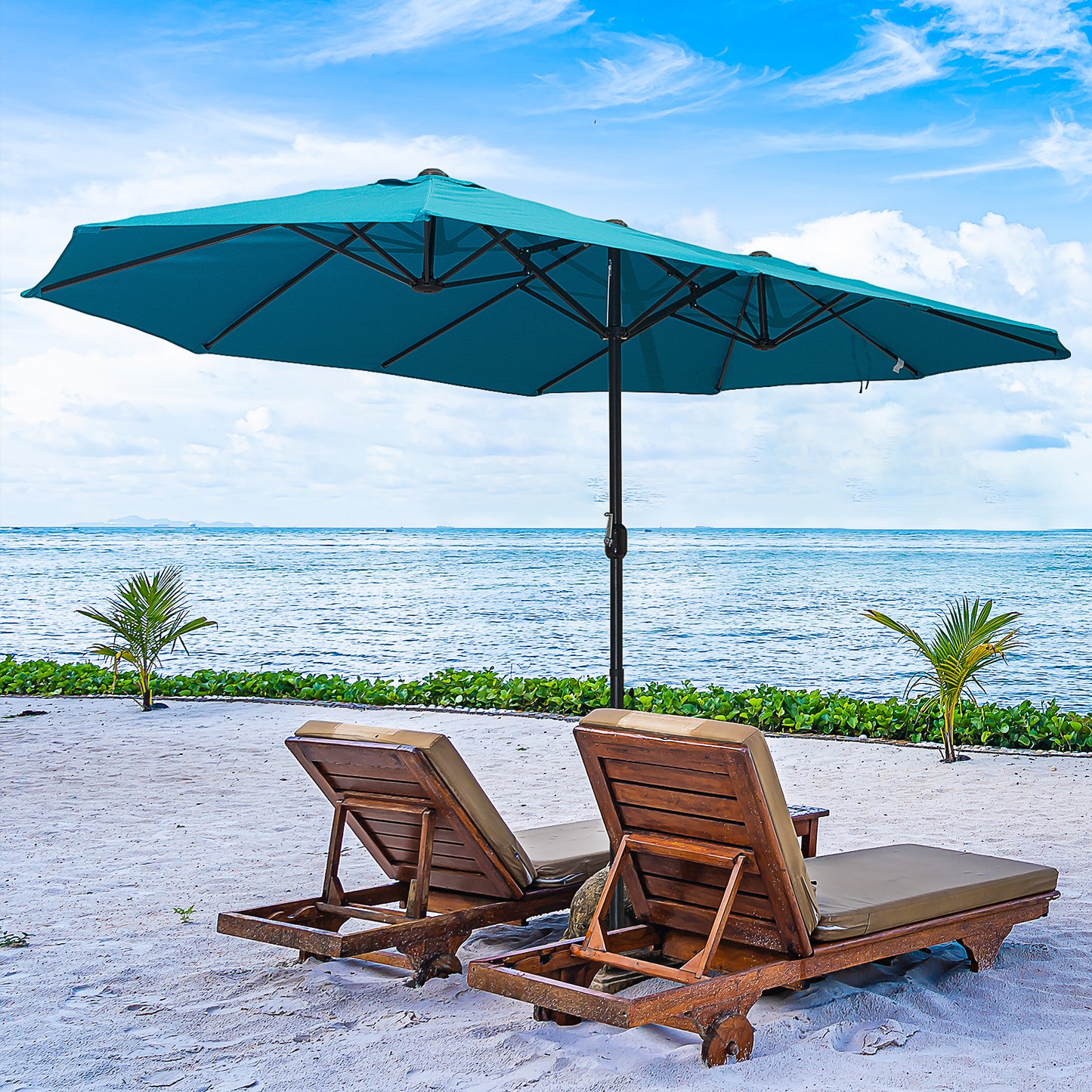 15ft Double-sided Patio Umbrella with Twin Canopy, Extra Large Outdoor Parasol with Crank for Pool, Deck, Market, Sky Bl