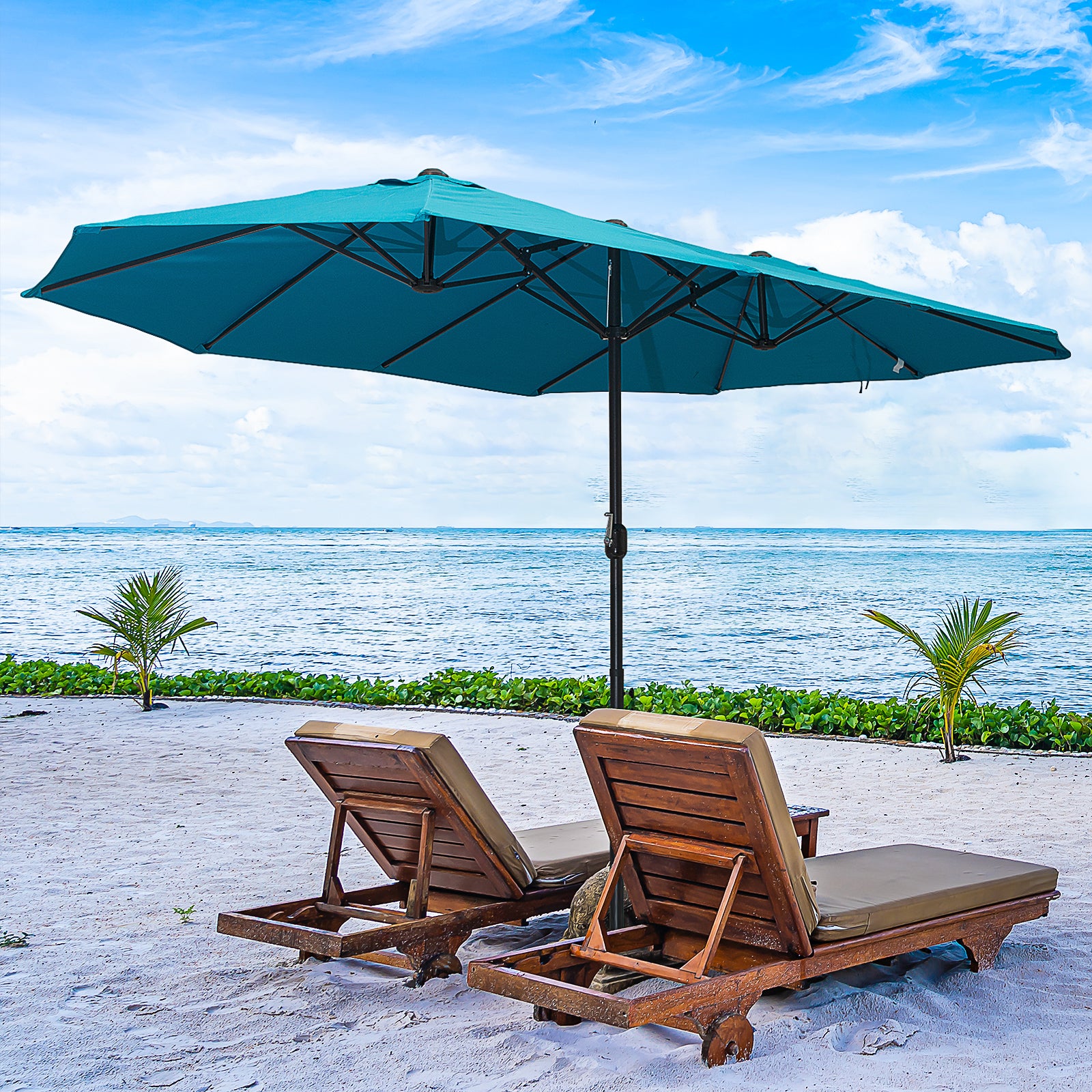 15ft Double-sided Patio Umbrella with Twin Canopy, Extra Large Outdoor Parasol with Crank for Pool, Deck, Market, Sky Bl