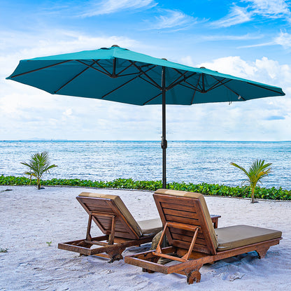15ft Double-sided Patio Umbrella with Twin Canopy, Extra Large Outdoor Parasol with Crank for Pool, Deck, Market, Sky Bl