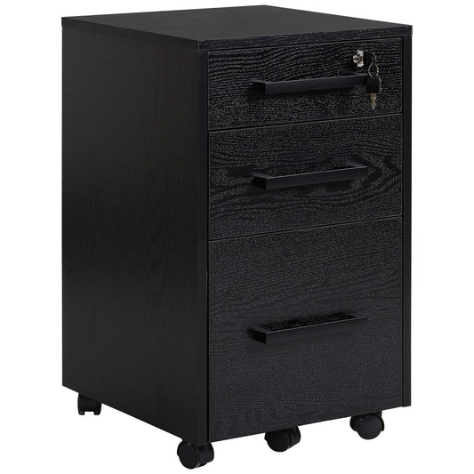 Lockable Vertical File Cabinet with Lock, 3 Drawer Filing Cabinet with Hanging Bars for Letter and A4 Size, Black