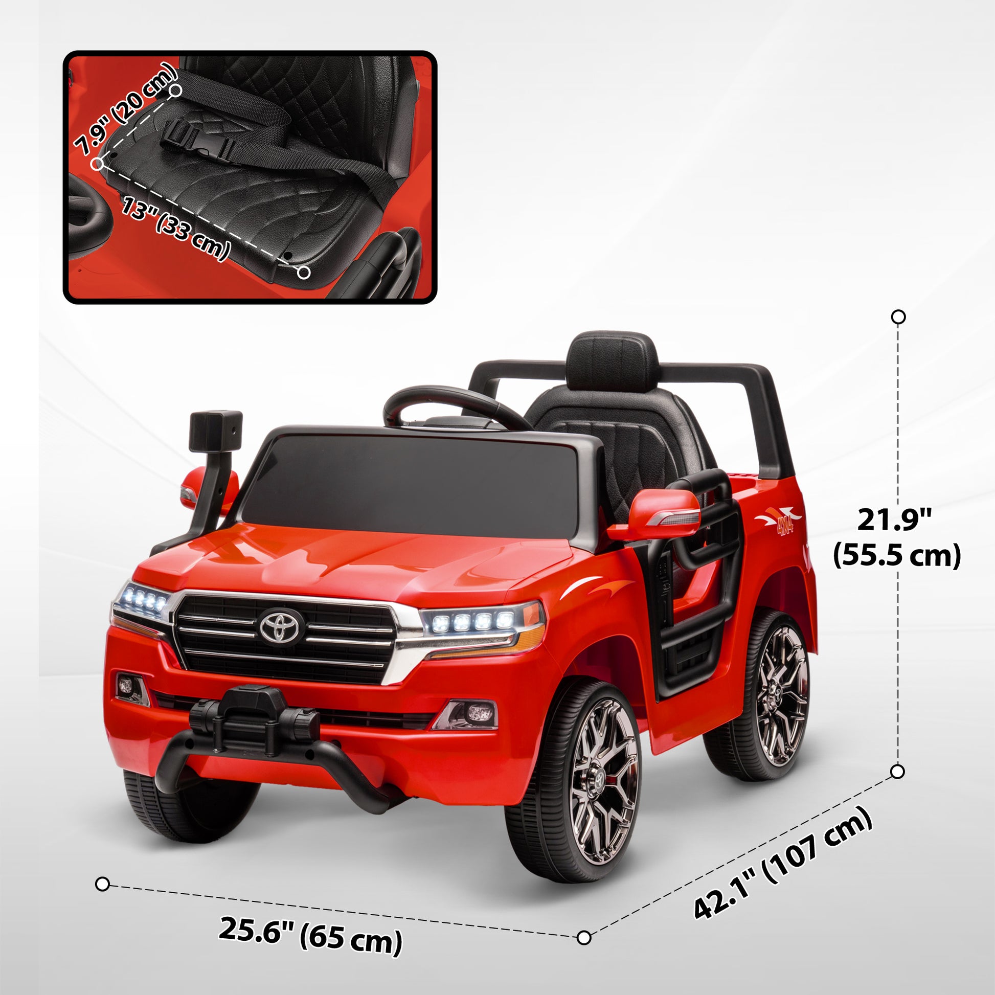 Qaba 12V Toyota LAND CRUISER Licensed Kids Car w/ Remote Control, Four Wheel Spring Suspension, Soft Start, LED Light, R