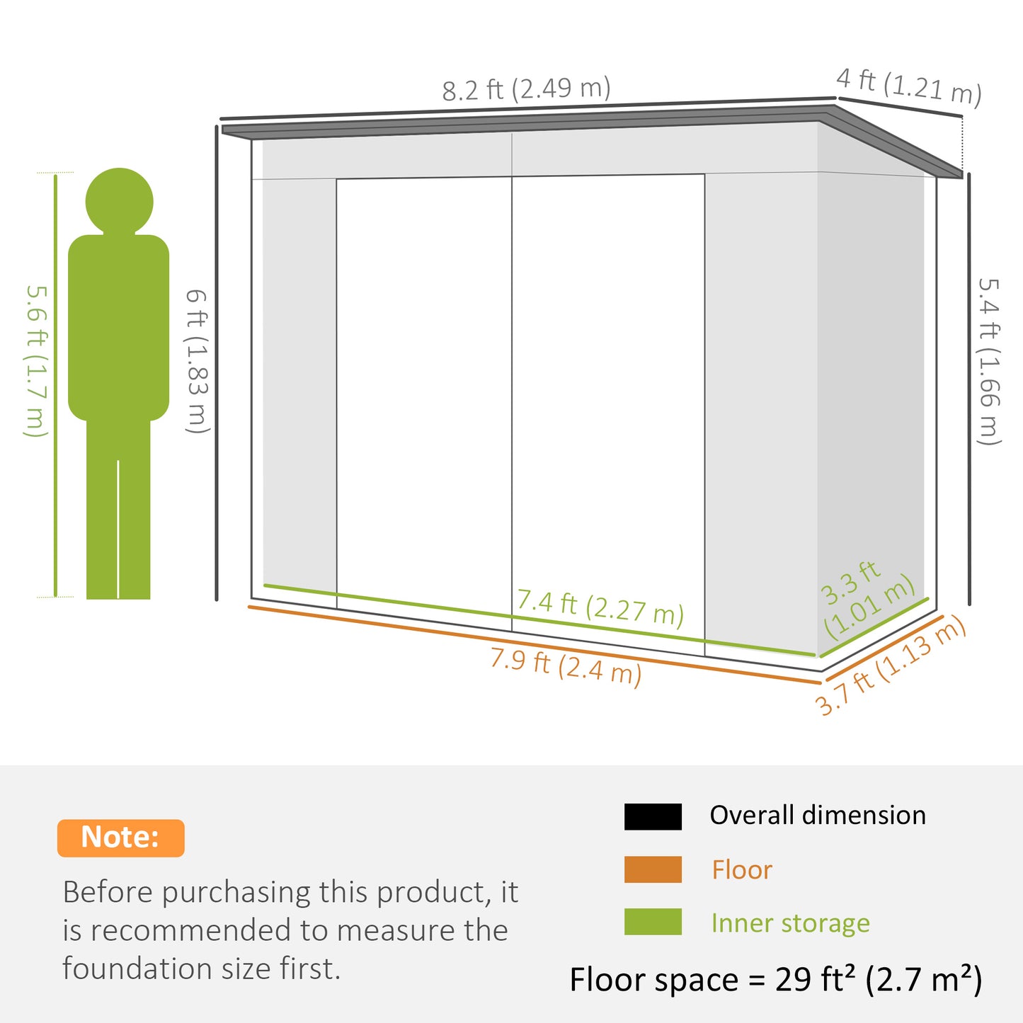 8 x 4 ft Galvanized Garden Storage Shed, Metal Outdoor Tool House with Double Doors and Dual Vents for Backyard and Pati