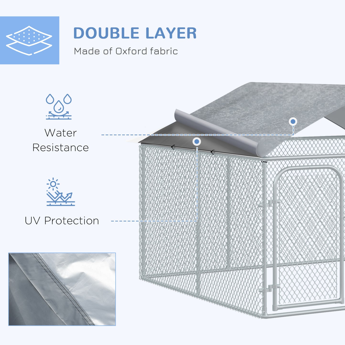 Outdoor Dog Kennel  with Roof, Dog Run with Waterproof & UV-Resistant Cover, Secure Lock, for Backyard & Patio, 7.5' x 7