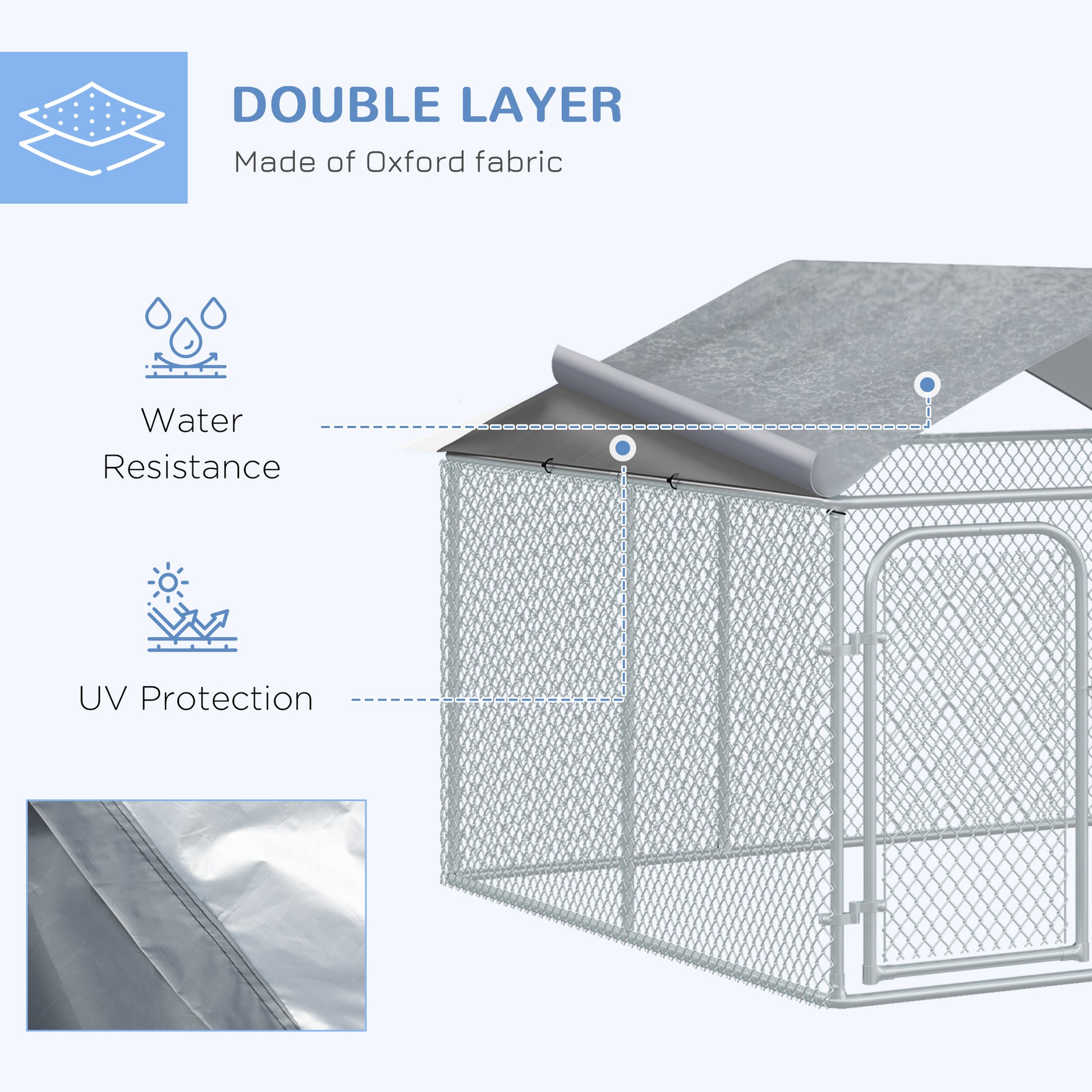 Outdoor Dog Kennel  with Roof, Dog Run with Waterproof & UV-Resistant Cover, Secure Lock, for Backyard & Patio, 7.5' x 7