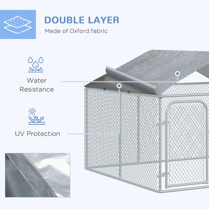 Outdoor Dog Kennel  with Roof, Dog Run with Waterproof & UV-Resistant Cover, Secure Lock, for Backyard & Patio, 7.5' x 7