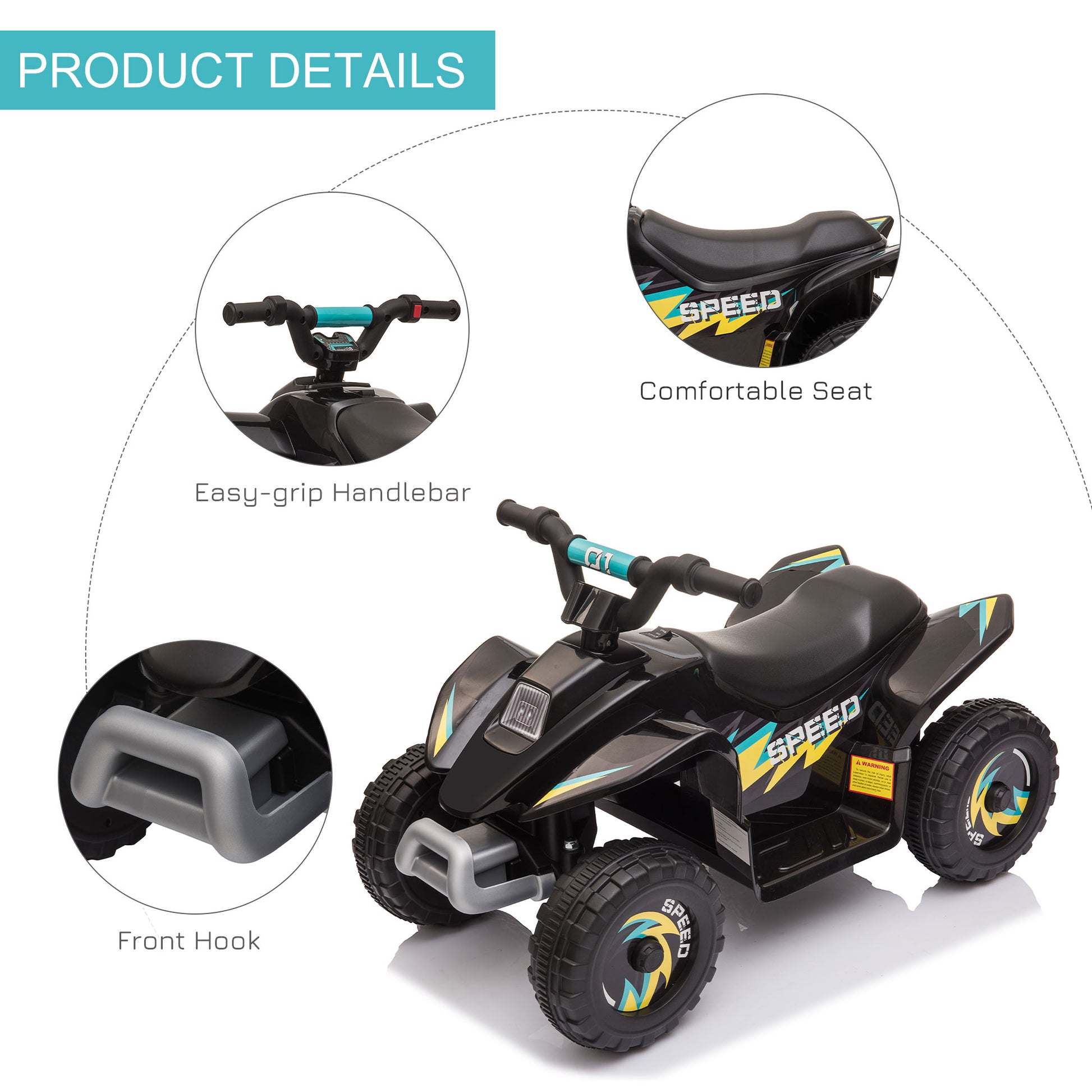 VarietyKart Kids Ride on ATV, 6V Battery Powered Quad Car with Forward, Reverse Switch, for Boys Girls 18-36 Months, Bla