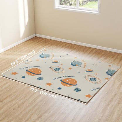 Qaba Foldable Baby Plat Mat, 77" x 69" Kids Floor Mat for Crawling and Learning, Astronaut & Planet Theme