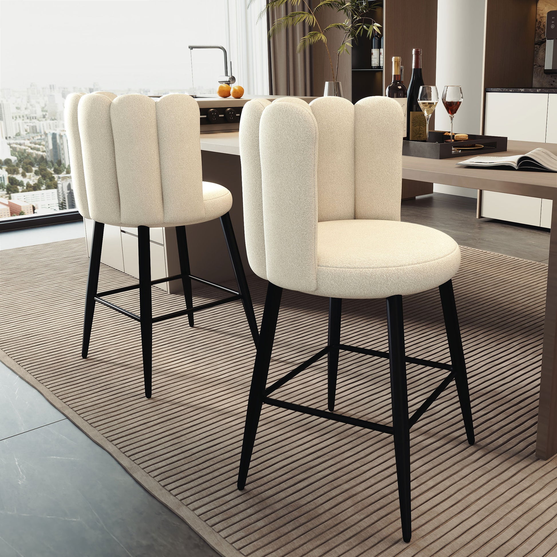 Faux Cashmere Bar Stools Set of 2 Counter Height Bar Stools with Back for Home Kitchen, 20.5"x19.7"x36.6", Cream