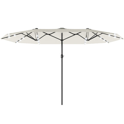 173" Double-Sided Sun Umbrella Garden Parasol Patio Sun Shade Outdoor with LED Solar Light, Cream White