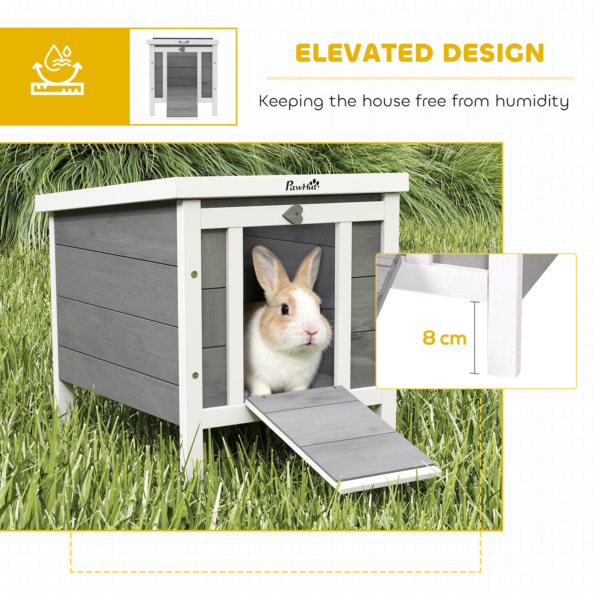 Wooden Rabbit Hutch, Bunny Cage with Waterproof & Openable Asphalt Roof, Outdoor Cat House Guinea Pig Cage Duck Shelter,