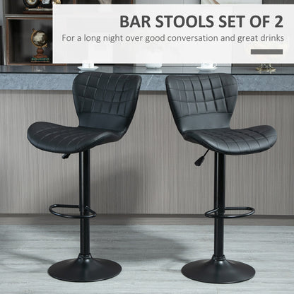 Bar Stools Set of 2, Adjustable Height Swivel Bar Chairs, PU Leather Upholstered Kitchen Counter Stools with Wide Seat, 