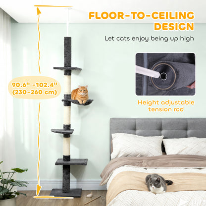 8.5ft Cat Climbing Tree 5-Tier Kitty Activity Center with Scratching Post  Dark Grey