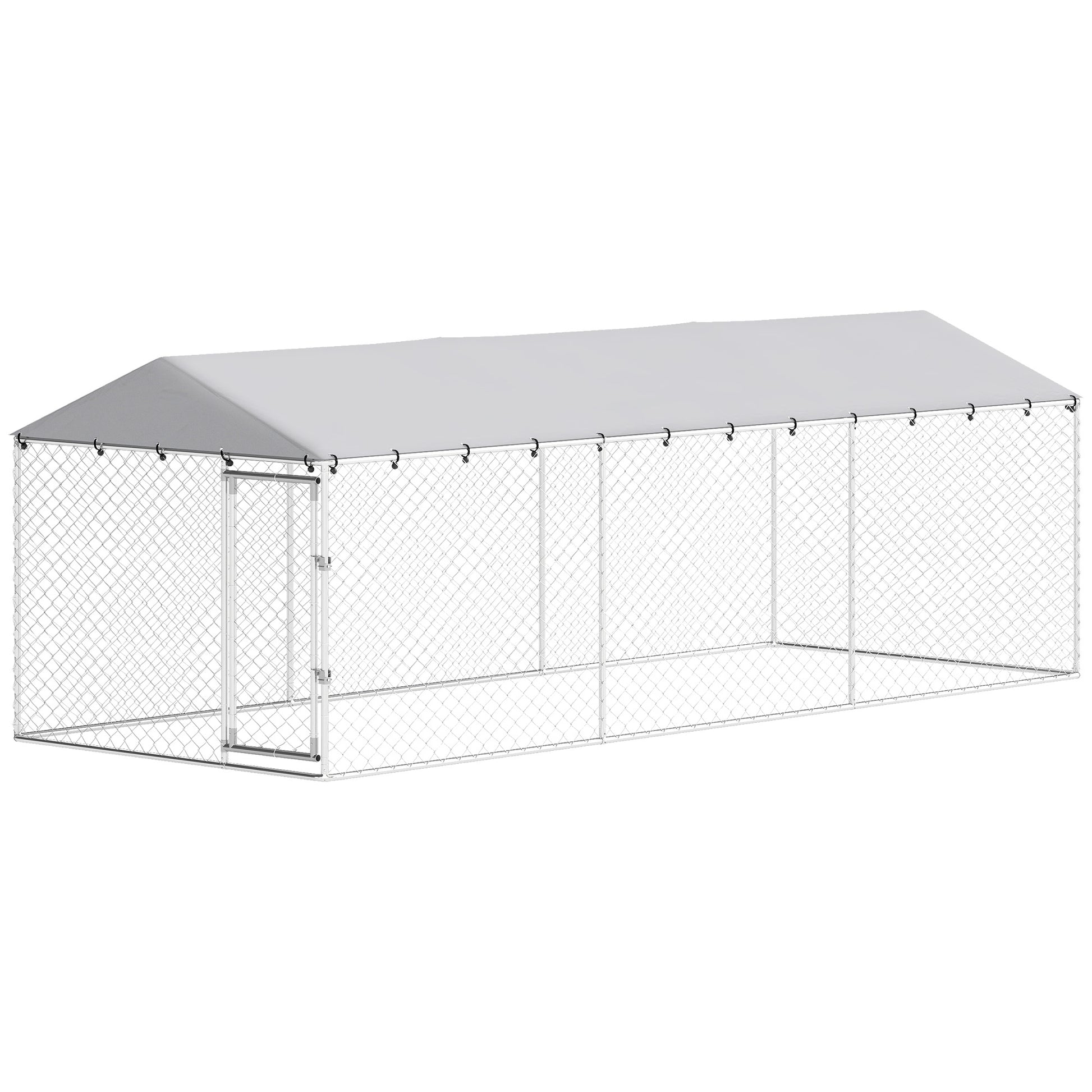 19.7' x 7.5' x 6.6' Dog Kennel Outdoor for Small Medium Large Dogs with Waterproof Cover, Silver