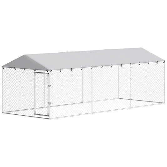 19.7' x 7.5' x 6.6' Dog Kennel Outdoor for Small Medium Large Dogs with Waterproof Cover, Silver