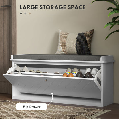 Shoe Storage with Seat, Upholstered Hallway Bench, Shoe Bench with Flip Drawer, Adjustable Shelf for 8-10 Pairs of Shoes