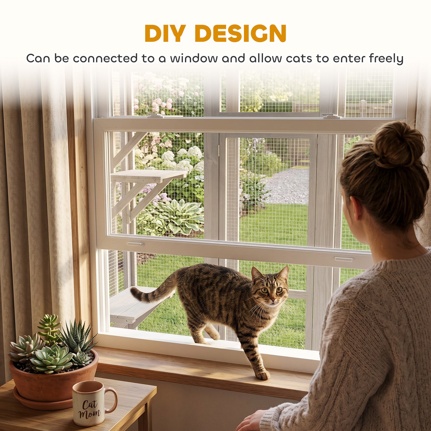 44.1" H Cat Cage, Indoor Outdoor Wooden Enclosure Pet House, Small Animal Cage Hutch, Suitable for Rabbit, Dogs, Kitten,