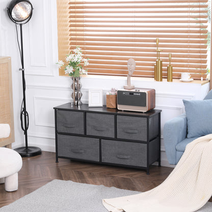 Linen Drawer Cabinet Organizer Storage Dresser Tower with 5 Removable Drawer Metal Frame Adjustable Feet for Living Room