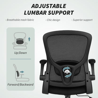 Ergonomic Mesh Office Chair with 4D Lumbar Support, Swivel Desk Chair with Flip-up Armrests, Tilt Function, Black