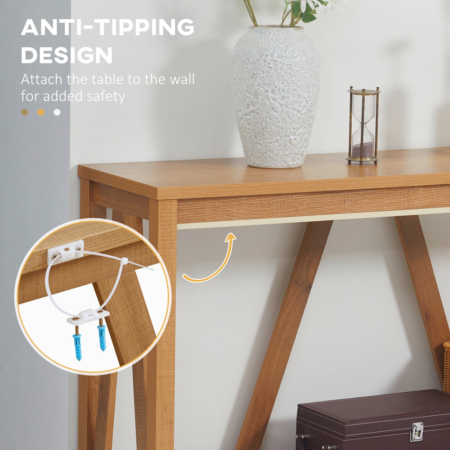 52" Console Table, Farmhouse Narrow Entryway Table with Storage Shelf, Rustic Sofa Table with Anti-tipper for Living Roo