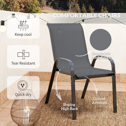 3 Pieces Bistro Set, Small Patio Furniture Set with Stackable Mesh Chairs, Glass Table for Garden, Balcony, Dark Grey