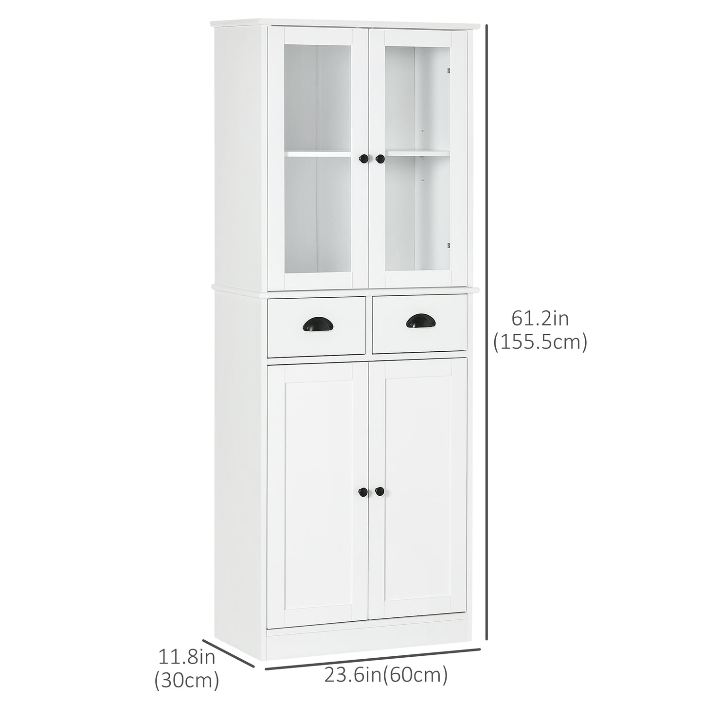 61" Kitchen Pantry Cabinet, Freestanding Farmhouse Buffet Storage Cabinet with Soft Close Glass Doors and Adjustable She
