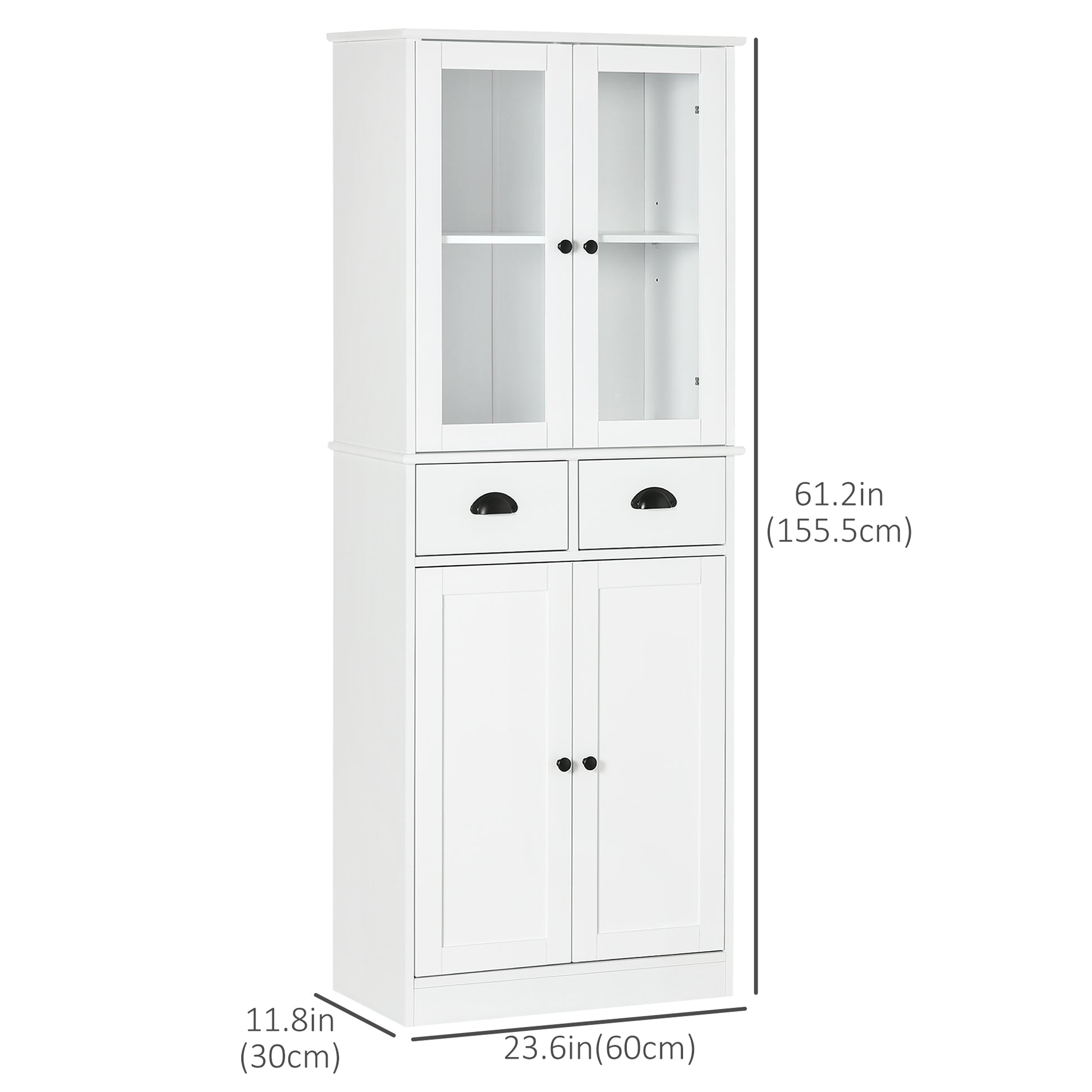 61" Kitchen Pantry Cabinet, Freestanding Farmhouse Buffet Storage Cabinet with Soft Close Glass Doors and Adjustable She