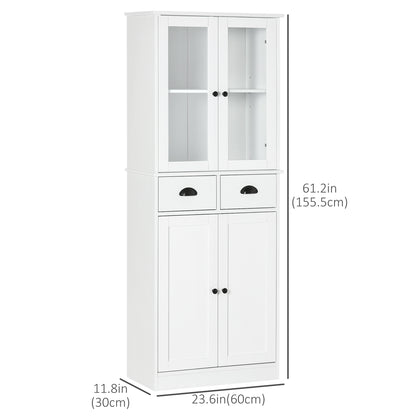 61" Kitchen Pantry Cabinet, Freestanding Farmhouse Buffet Storage Cabinet with Soft Close Glass Doors and Adjustable She