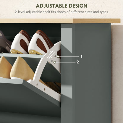 Shoe Storage Cabinet with 2 Flip Drawers and Adjustable Shelves for 8–12 Pairs of Shoes, Light Grey