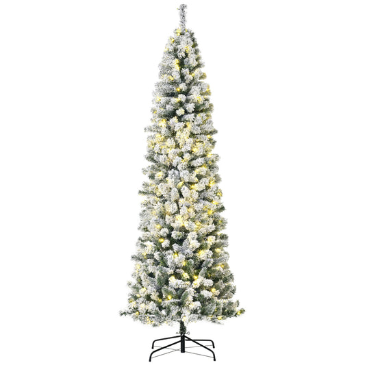 7.5 Feet Christmas Tree Prelit Artificial Snow Flocked with Warm White LED Light, Holiday Home Xmas Decoration, Green Wh