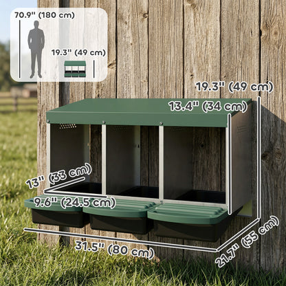 Chicken Nesting Boxes, 3 Compartment Metal Nesting Boxes for Chicken Coop, Egg Laying Boxes with Lid Cover
