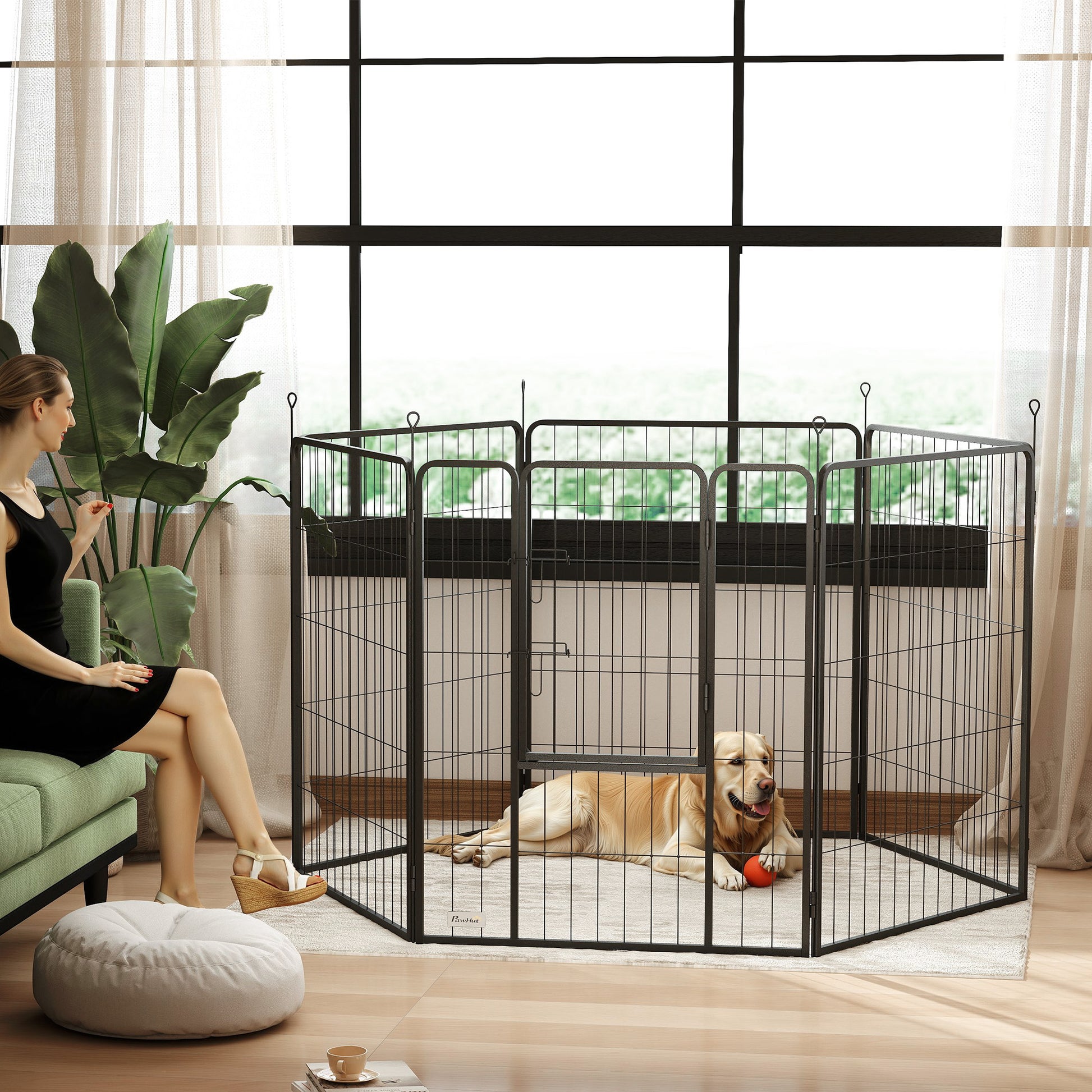 Heavy Duty Dog Playpen with Latch Door 2 Shape Indoor Playpen Dog for Large Dogs, 6 Panels, 39"H
