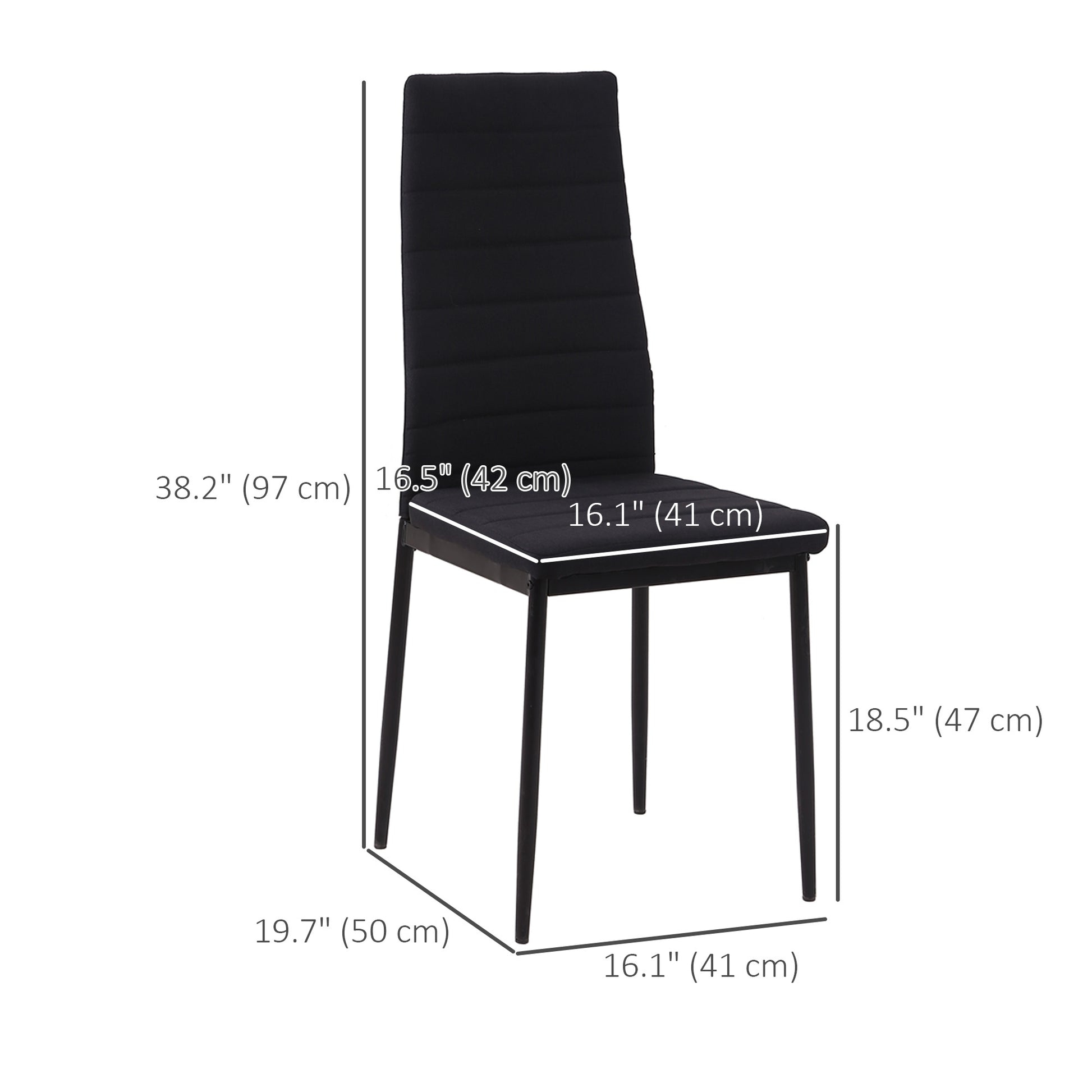 Modern Dining Chairs High Back Upholstered Linen Fabric with Metal Legs for Kitchen Black