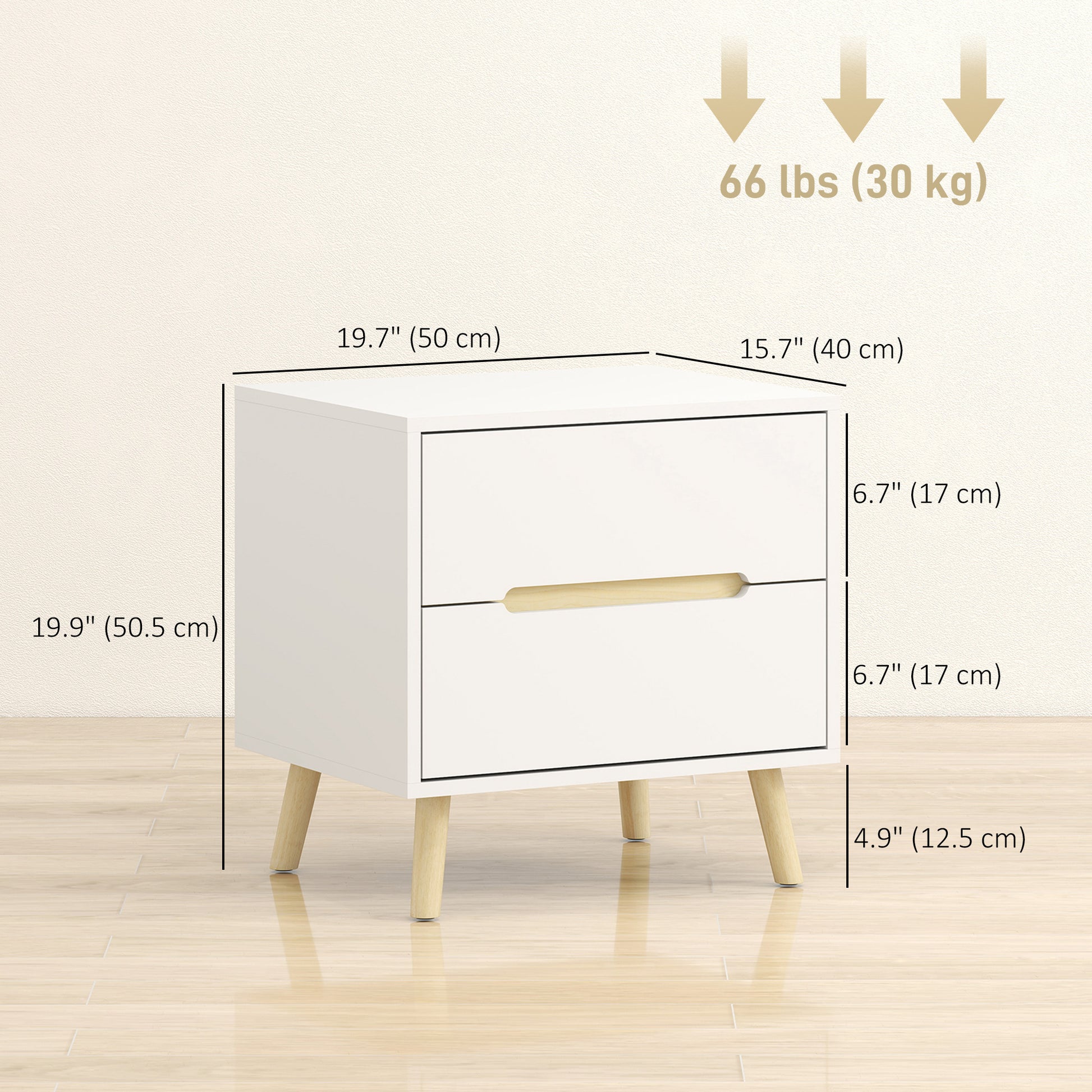 Nightstands Set of 2, Bedside Table with 2 Drawers, Modern Side End Table with Solid  Wood Legs for Bedroom, White